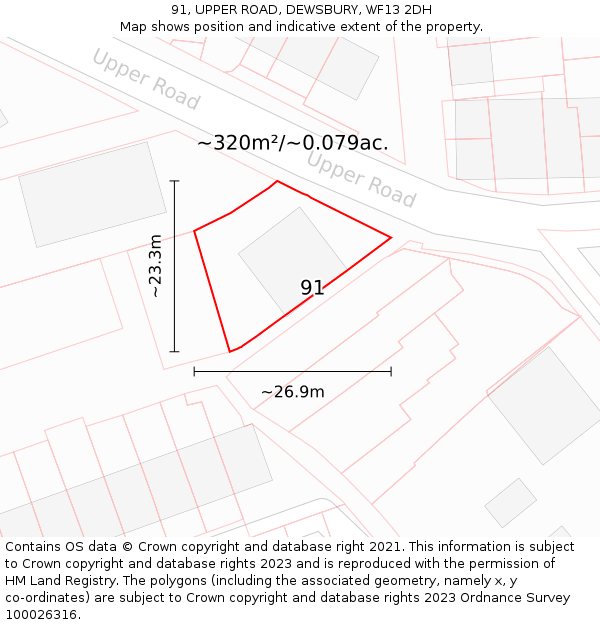 91, UPPER ROAD, DEWSBURY, WF13 2DH: Plot and title map