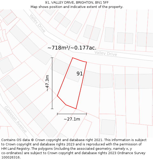 91, VALLEY DRIVE, BRIGHTON, BN1 5FF: Plot and title map