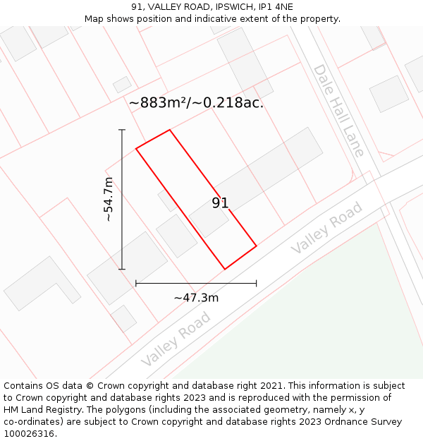 91, VALLEY ROAD, IPSWICH, IP1 4NE: Plot and title map