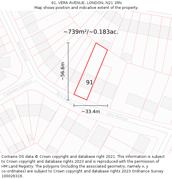 91, VERA AVENUE, LONDON, N21 1RN: Plot and title map