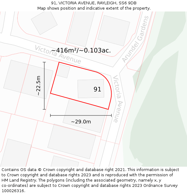 91, VICTORIA AVENUE, RAYLEIGH, SS6 9DB: Plot and title map