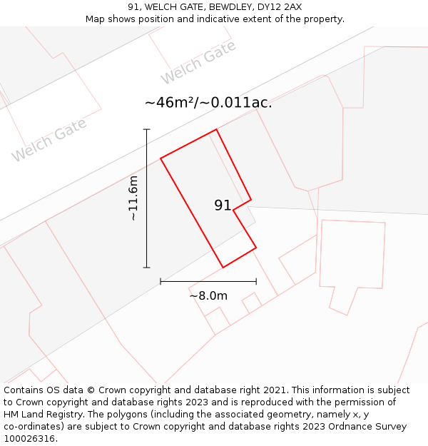 91, WELCH GATE, BEWDLEY, DY12 2AX: Plot and title map