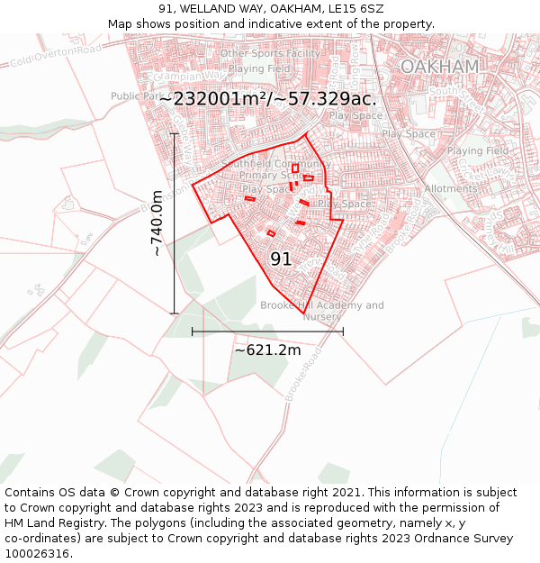 91, WELLAND WAY, OAKHAM, LE15 6SZ: Plot and title map