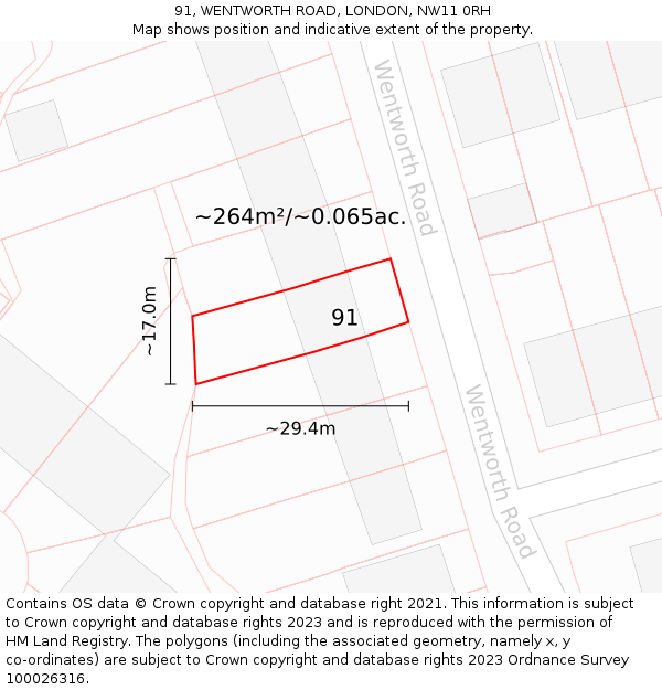 91, WENTWORTH ROAD, LONDON, NW11 0RH: Plot and title map