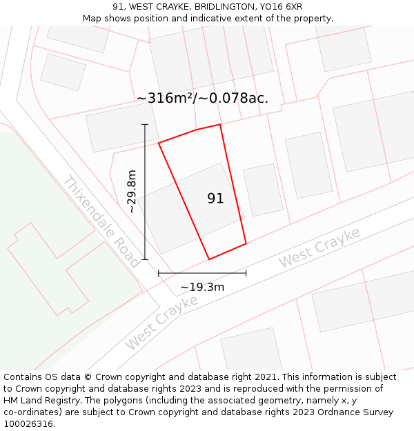 91, WEST CRAYKE, BRIDLINGTON, YO16 6XR: Plot and title map