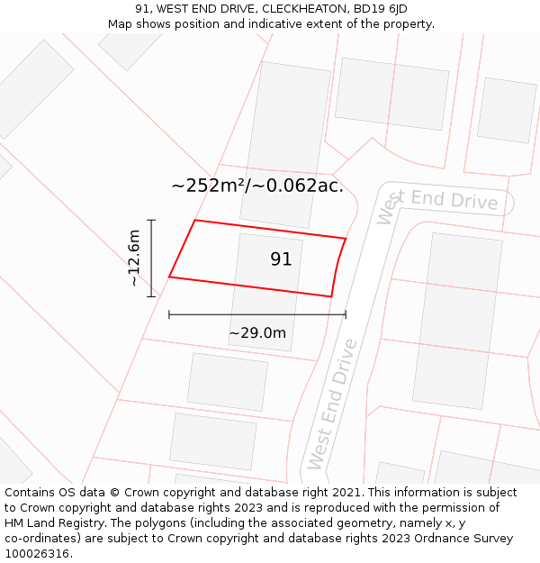 91, WEST END DRIVE, CLECKHEATON, BD19 6JD: Plot and title map