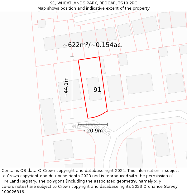 91, WHEATLANDS PARK, REDCAR, TS10 2PG: Plot and title map