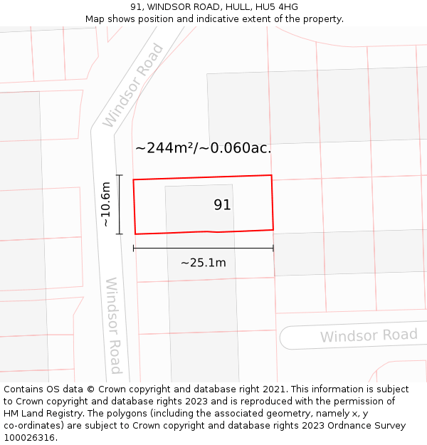 91, WINDSOR ROAD, HULL, HU5 4HG: Plot and title map