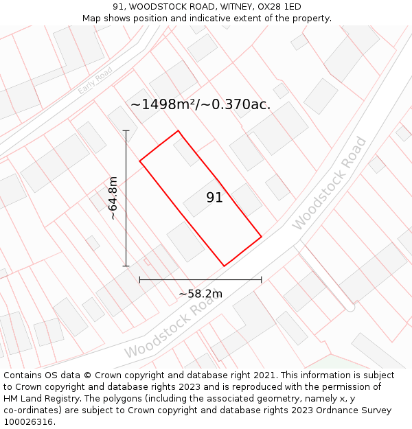 91, WOODSTOCK ROAD, WITNEY, OX28 1ED: Plot and title map