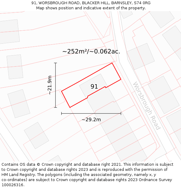 91, WORSBROUGH ROAD, BLACKER HILL, BARNSLEY, S74 0RG: Plot and title map