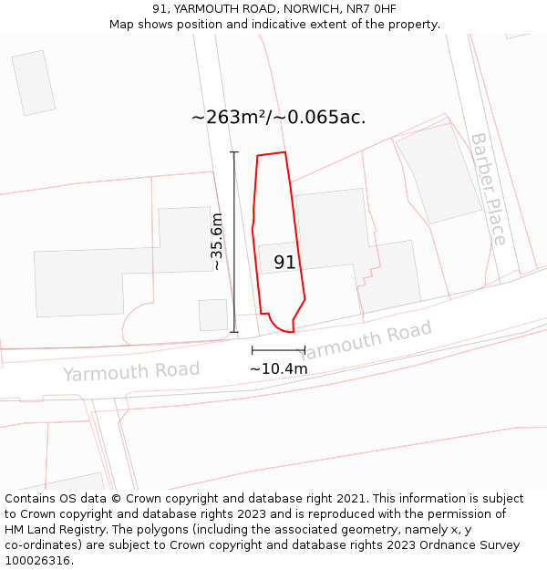 91, YARMOUTH ROAD, NORWICH, NR7 0HF: Plot and title map