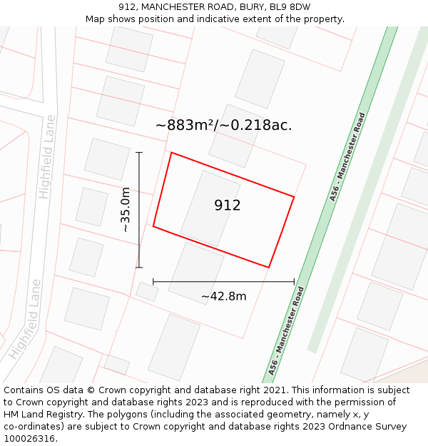 912, MANCHESTER ROAD, BURY, BL9 8DW: Plot and title map