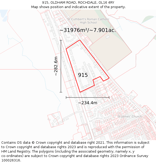 915, OLDHAM ROAD, ROCHDALE, OL16 4RY: Plot and title map