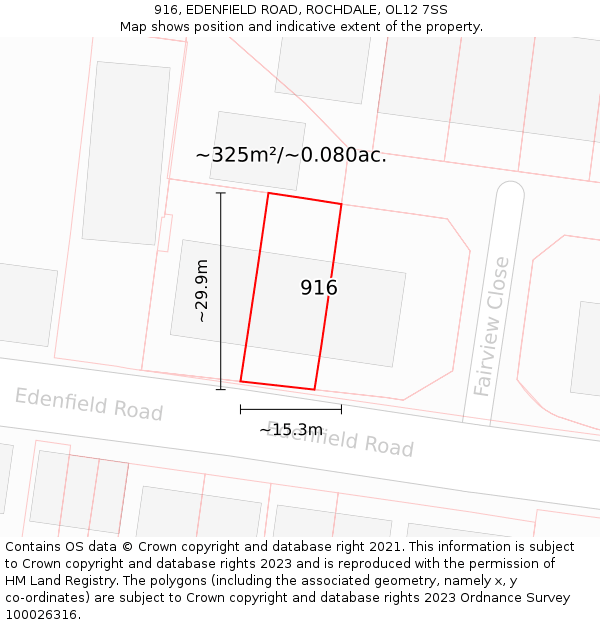 916, EDENFIELD ROAD, ROCHDALE, OL12 7SS: Plot and title map