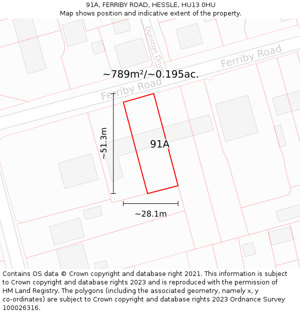 91A, FERRIBY ROAD, HESSLE, HU13 0HU: Plot and title map