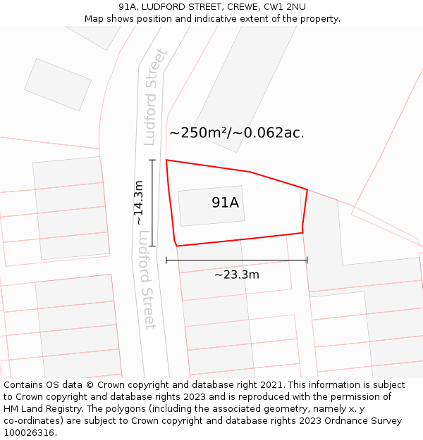 91A, LUDFORD STREET, CREWE, CW1 2NU: Plot and title map