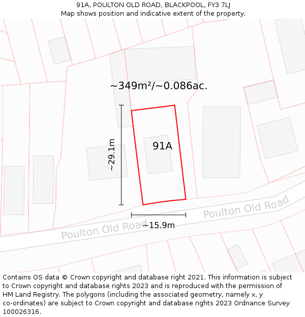 91A, POULTON OLD ROAD, BLACKPOOL, FY3 7LJ: Plot and title map
