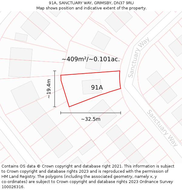 91A, SANCTUARY WAY, GRIMSBY, DN37 9RU: Plot and title map