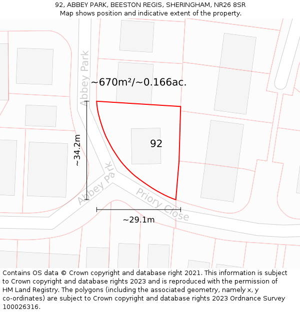 92, ABBEY PARK, BEESTON REGIS, SHERINGHAM, NR26 8SR: Plot and title map