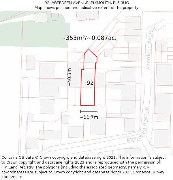 92, ABERDEEN AVENUE, PLYMOUTH, PL5 3UG: Plot and title map