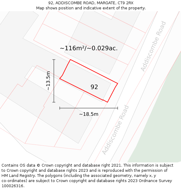 92, ADDISCOMBE ROAD, MARGATE, CT9 2RX: Plot and title map