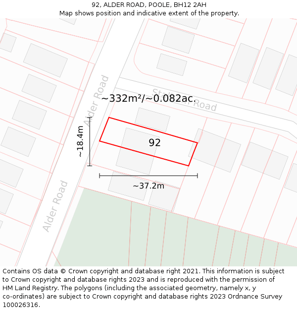 92, ALDER ROAD, POOLE, BH12 2AH: Plot and title map