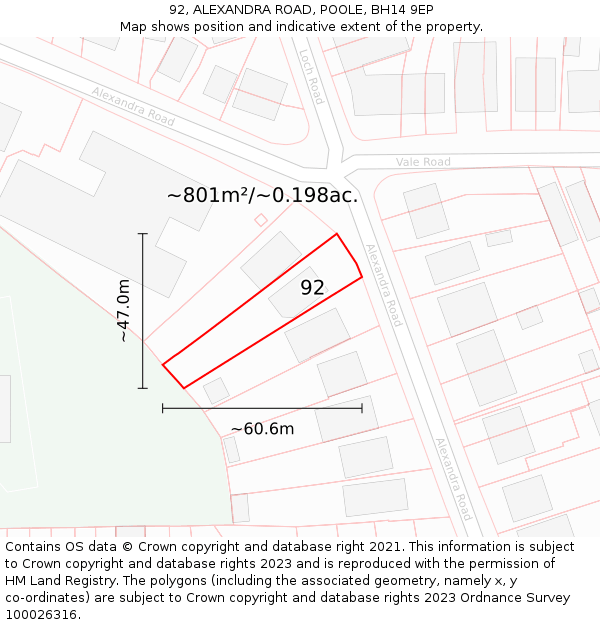 92, ALEXANDRA ROAD, POOLE, BH14 9EP: Plot and title map