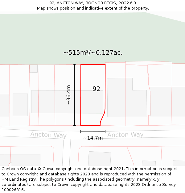 92, ANCTON WAY, BOGNOR REGIS, PO22 6JR: Plot and title map