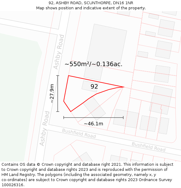 92, ASHBY ROAD, SCUNTHORPE, DN16 1NR: Plot and title map