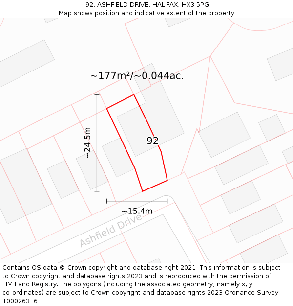 92, ASHFIELD DRIVE, HALIFAX, HX3 5PG: Plot and title map