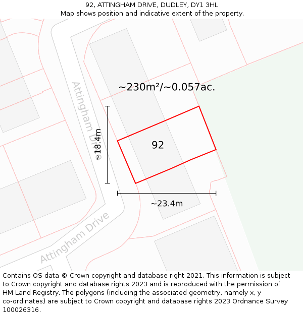 92, ATTINGHAM DRIVE, DUDLEY, DY1 3HL: Plot and title map