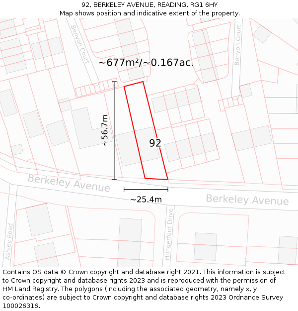 92, BERKELEY AVENUE, READING, RG1 6HY: Plot and title map