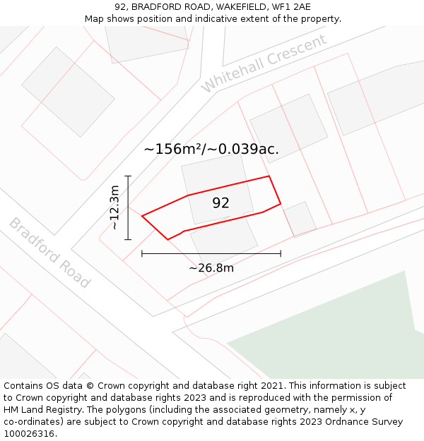 92, BRADFORD ROAD, WAKEFIELD, WF1 2AE: Plot and title map