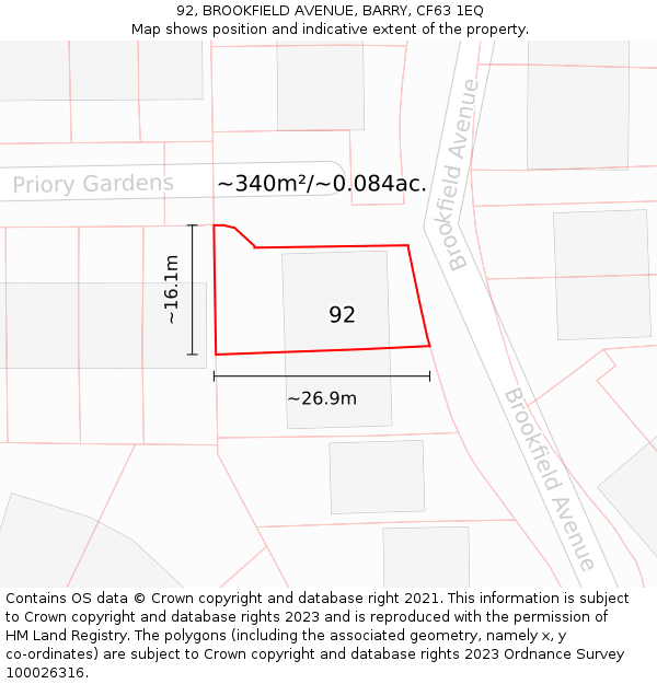 92, BROOKFIELD AVENUE, BARRY, CF63 1EQ: Plot and title map