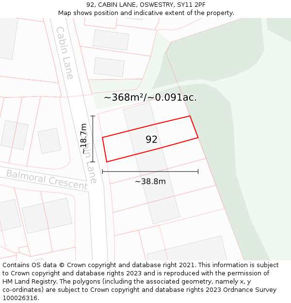 92, CABIN LANE, OSWESTRY, SY11 2PF: Plot and title map