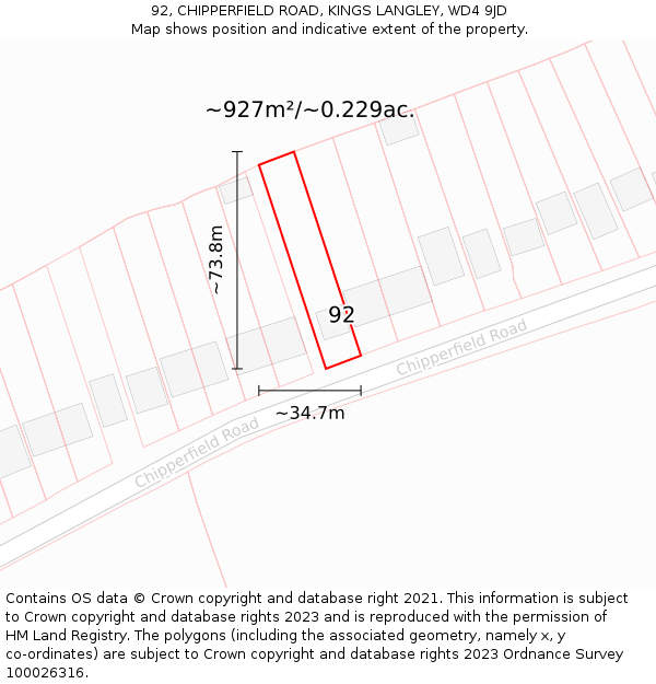 92, CHIPPERFIELD ROAD, KINGS LANGLEY, WD4 9JD: Plot and title map