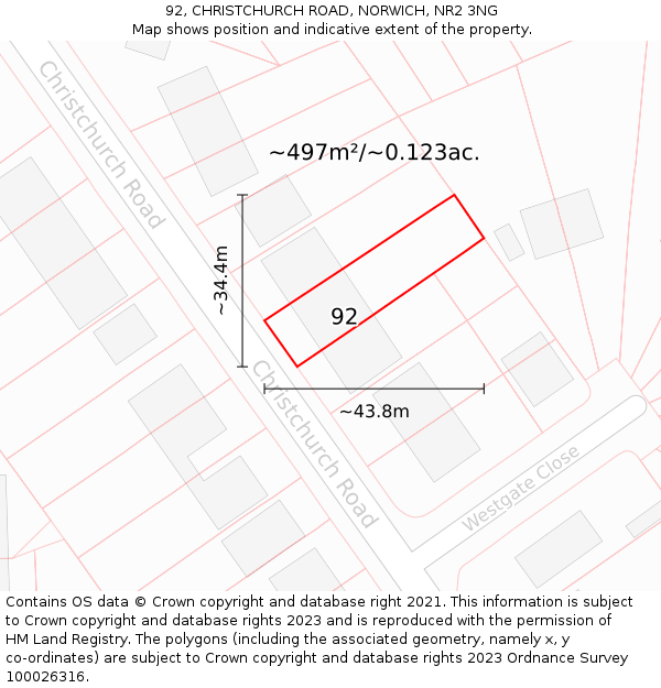 92, CHRISTCHURCH ROAD, NORWICH, NR2 3NG: Plot and title map