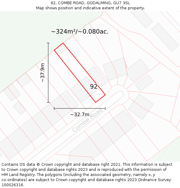 92, COMBE ROAD, GODALMING, GU7 3SL: Plot and title map