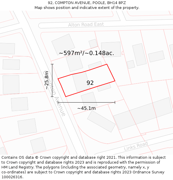 92, COMPTON AVENUE, POOLE, BH14 8PZ: Plot and title map