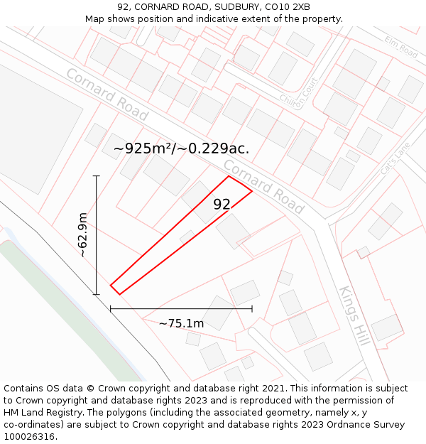 92, CORNARD ROAD, SUDBURY, CO10 2XB: Plot and title map