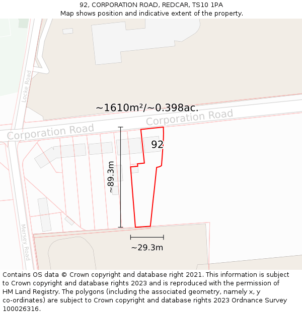 92, CORPORATION ROAD, REDCAR, TS10 1PA: Plot and title map