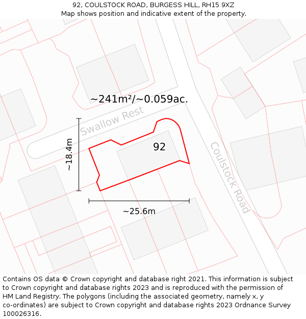 92, COULSTOCK ROAD, BURGESS HILL, RH15 9XZ: Plot and title map