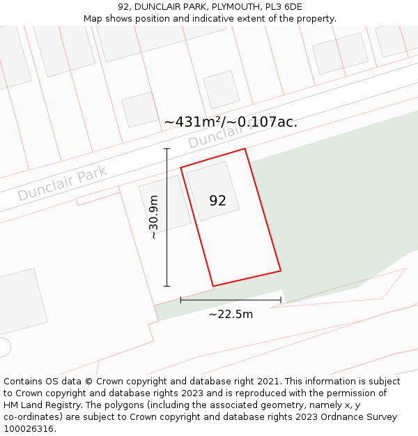 92, DUNCLAIR PARK, PLYMOUTH, PL3 6DE: Plot and title map