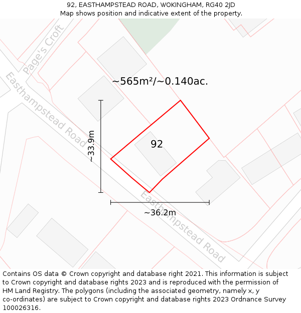 92, EASTHAMPSTEAD ROAD, WOKINGHAM, RG40 2JD: Plot and title map