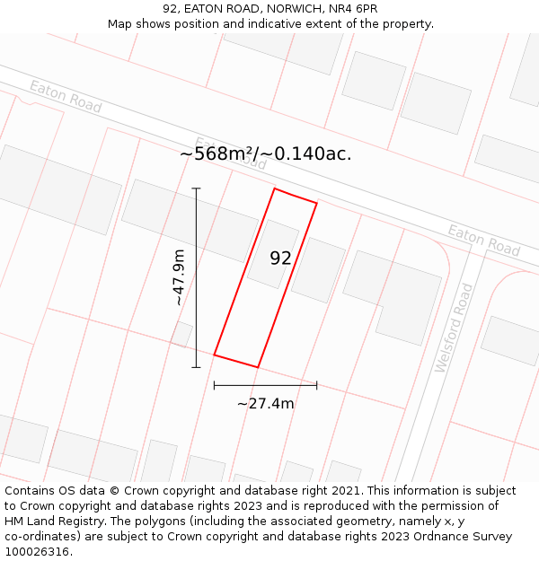 92, EATON ROAD, NORWICH, NR4 6PR: Plot and title map