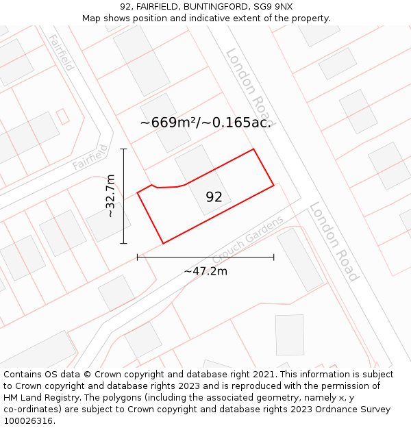 92, FAIRFIELD, BUNTINGFORD, SG9 9NX: Plot and title map