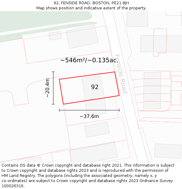 92, FENSIDE ROAD, BOSTON, PE21 8JH: Plot and title map