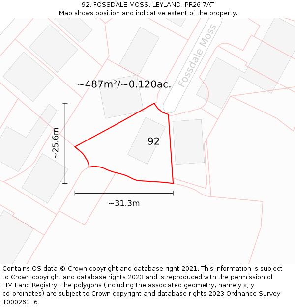 92, FOSSDALE MOSS, LEYLAND, PR26 7AT: Plot and title map