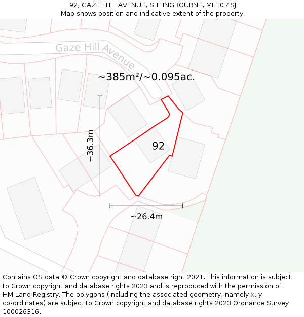 92, GAZE HILL AVENUE, SITTINGBOURNE, ME10 4SJ: Plot and title map