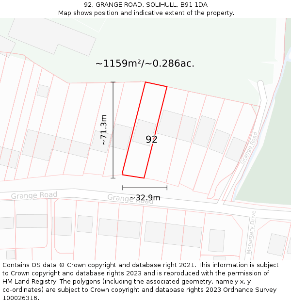 92, GRANGE ROAD, SOLIHULL, B91 1DA: Plot and title map